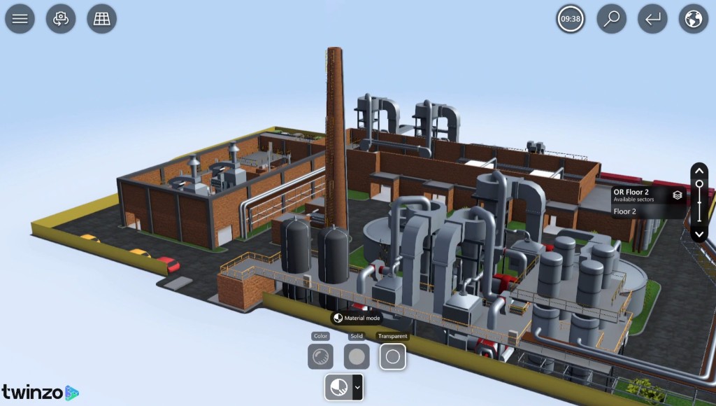 twinzo 3D plant view with floor sector control for multi-level tracking